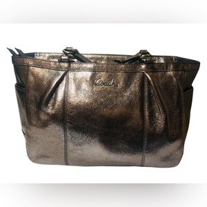 Authentic Coach Metallic Pewter Gallery Tote Handbag Shoulder Bag